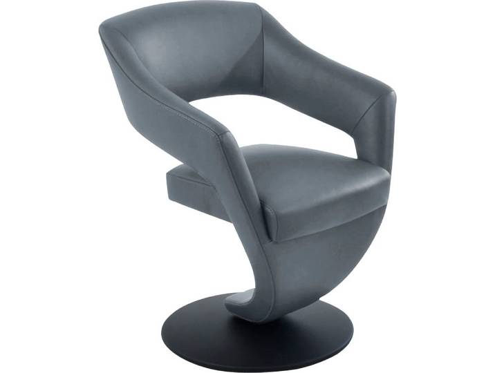 Drehstuhl K+W KOMFORT & WOHNEN Kansas , blau (aqua 54), B:62cm H:87cm T:64cm, Stühle, Drehstuhl, Design Leder-Drehsessel mit hohem Sitzkomfort, Drehteller in schwarz