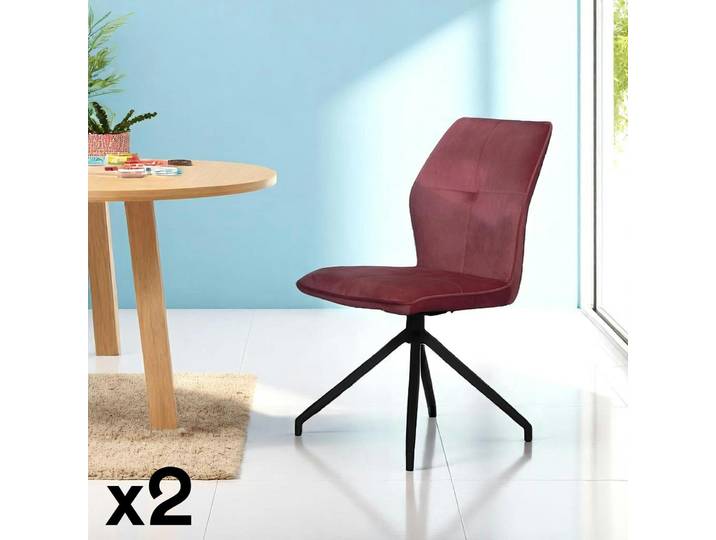 Chaise pivotante rose en velours patiné avec poignée (lot de 2) LOMBARDIE