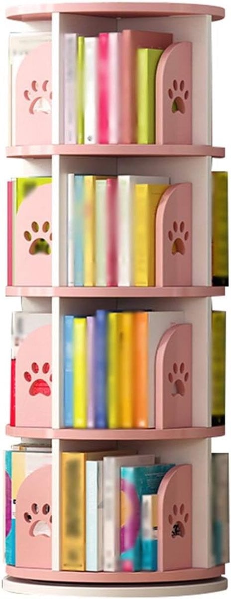 Roze Kinder Boekenplank en Speelgoed Opslag met 360 Graden Rotatie - B/D/H: 128 x 46 cm