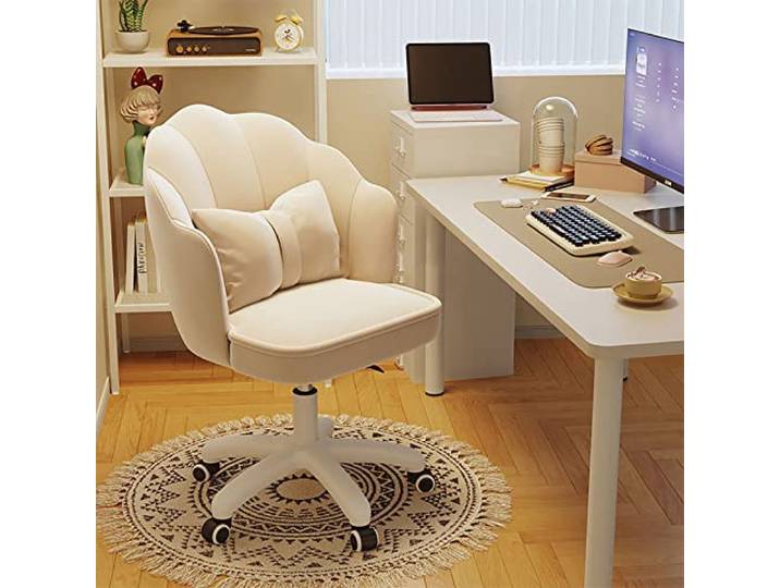 IXMLDAXD Der Stuhl, Fluffy Velvet Vanity Chair - Comfortable, Adjustable Spinning Makeup for Bedroom Aesthetics(White)