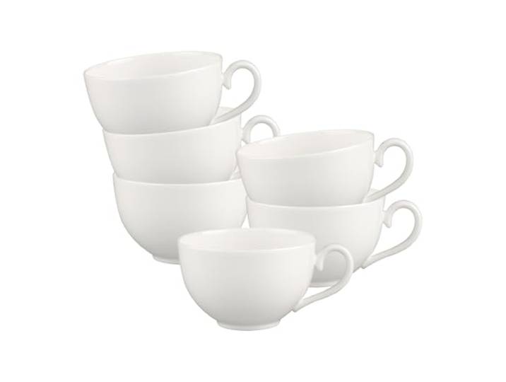 Villeroy & Boch White Pearl Cappuccinotassen 6er Set, 310 ml, Milchkaffeetassen im klassischen Stil, Premium Porzellan, Weiß