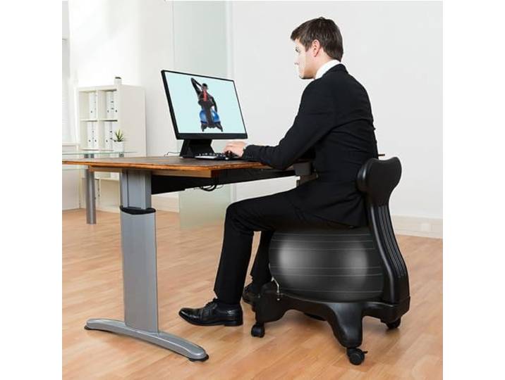 CMYUN Sitzball Stabilitätsübungsballstuhl für Büro, Schwarzer Yoga-Ballstuhl mit Rollen und Rückenstütze, PVC-Balanceballsitz zur Linderung von Rückenschmerzen
