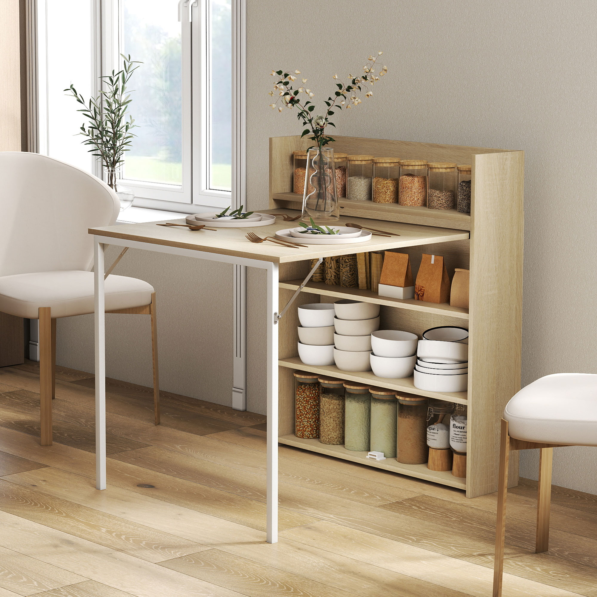 Homcom Tavolo pieghevole salvaspazio con ripiano 78,5x91x93 cm, rovere   Aosom Italy