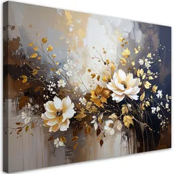 LEINWANDBILD, Weiße Blumen einer Pflanze auf beigem Hintergrund