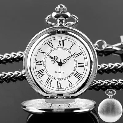Youfap Market Modern Analog Pocket Watch With Luxury Smooth Silver Pendant, Roman Numerals, Unisex Chain Gift Modern Analog Pocket Watch With Luxury Smooth Silver Pendant, Roman Numerals, Unisex Chain Gift