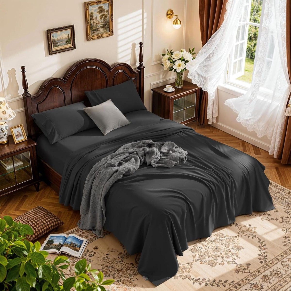 Katoenen Lakenset Queen - Zwart - 1200 Draaddichtheid
