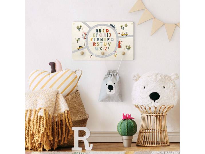 Patère enfants Rond-pont alphabet 40 x 25 x 1cm Multicolore