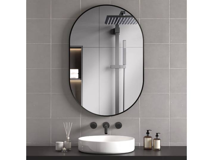 HOMCOM Miroir Ovale 60x90 cm Cadre Aluminium Noir