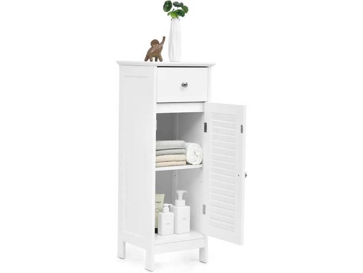 GOPLUS Meuble Colonne pour Salle de Bain Meuble de Rangement Porte de Volets Ventilée avec Tiroir 32 x 30 x 88 CM Blanc