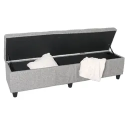 Aufbewahrungs-Truhe Kriens XXL, Sitzbank Bank, Stoff/Textil, 45x180x45cm ~ Schriftzug, creme