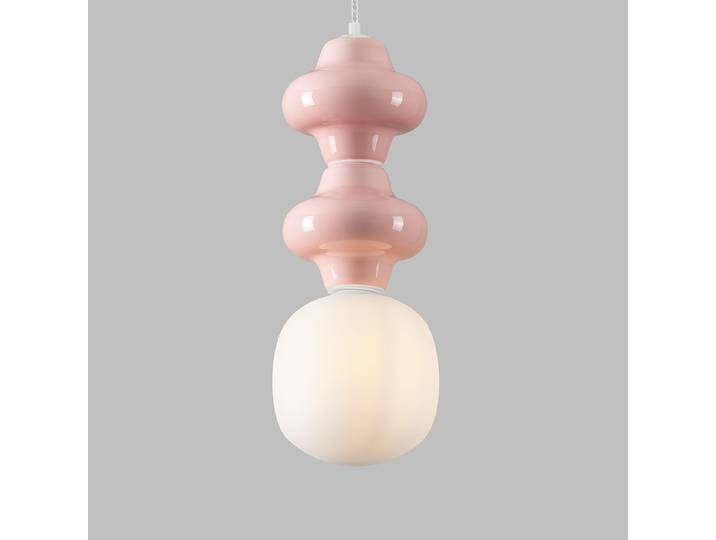Suspension Clio type B Ø 18cm Rose foncé/Rose céramique / verre opale LED G9