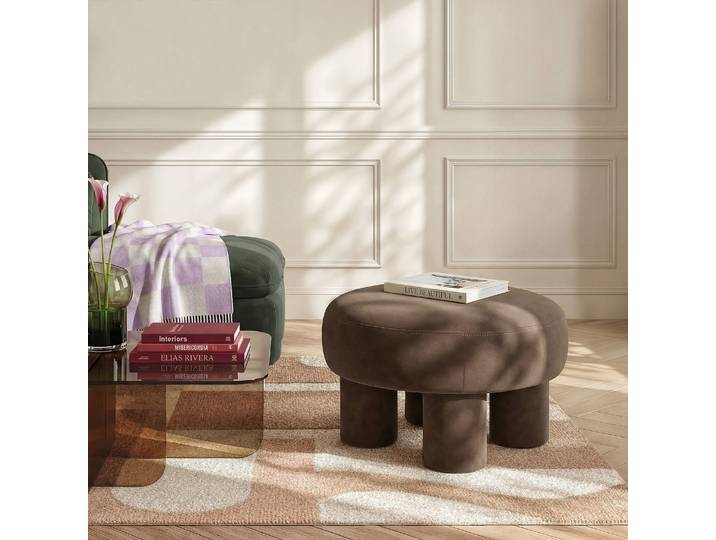 HABITAT - Grand pouf en tissu velours - Brun - Oroli