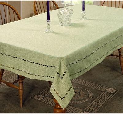 Violet Linen Hem Stitch Border Vintage Pattern Tablecloth