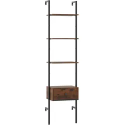 COSTWAY 5-stufiges Leiterregal mit Schublade, wandmontiertes Bücherregal mit Metallrahmen, industrielles Ausstellungsregal