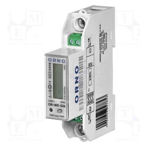 Orno 1-Phasen-Stromzähler 100A, Mehrtarif, RS-485-Anschluss, MID, 1 Modul, DIN TH-35mm, PV (OR-WE-526)