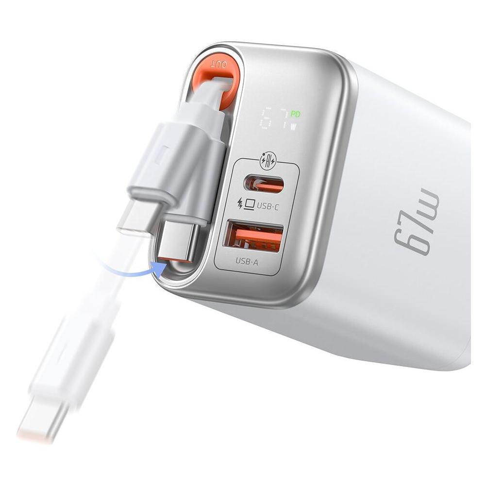 Mcdodo - 67W Ladegerät mit Display und einziehbarem Typ-C Ladekabel (67 W, 3 Ports) (62486741)