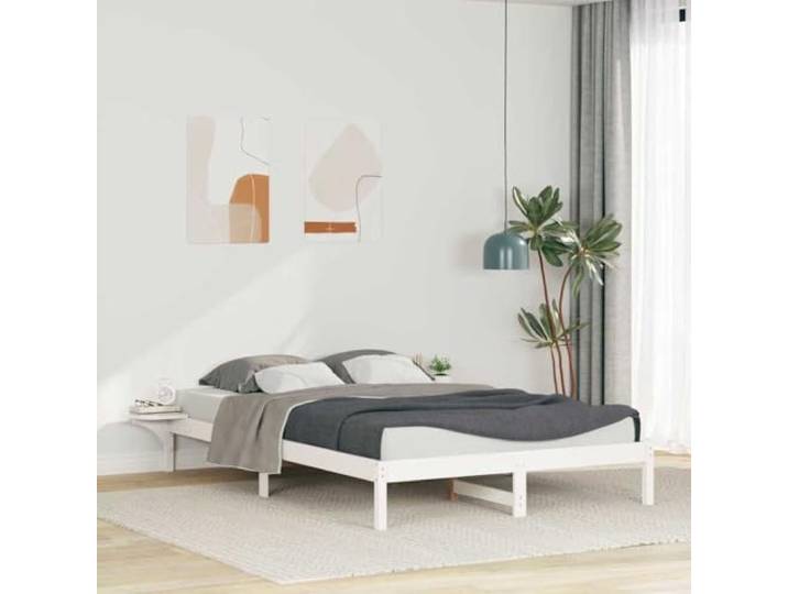 RJPLMFV Bettgestell mit Nachttischen, Weiß, 160 x 220 cm Kiefer massiv, Plattform-Design, stabile Füße, pflegeleicht, inklusive Latten