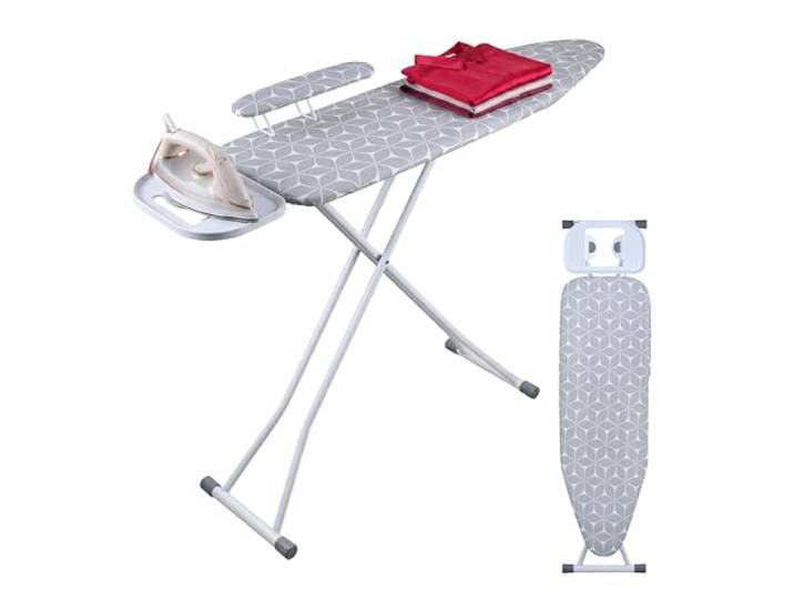 Relaxdays Planche à Repasser pour Fer à Vapeur\, 131 x 33 cm\, Blanc/Gris réglable\, pliable\, planche à manches