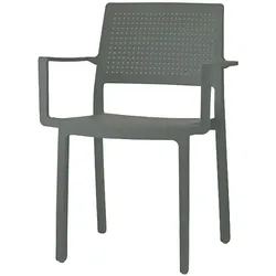 Emi“ graue Stühle mit Armlehnen. Stapelbare Möbel für Terrasse, Innen- und Außenbereich von Bar, Restaurant und Cafeteria.