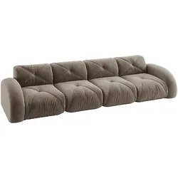 Merax Modulares Sofa 4-Sitzer, Cloud Sofa mit runden Armlehnen, Chenille weich, rahmenlos bodennah, Lounge Sofa, Braun