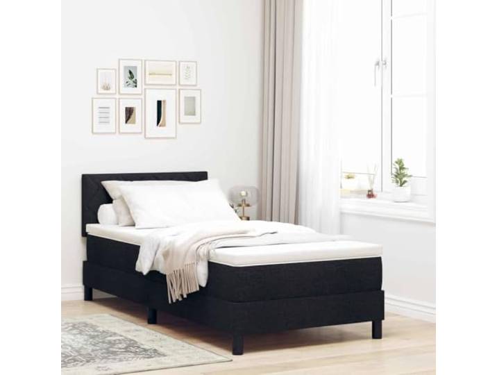 Gepolstertes Boxspringbett mit LED Beleuchtung Modernes Minimaldesign 90 x Boxspringbett mit Matratze LED Schwarz 90x190 cm Stoff mit verstellbarem Kopfteil Taschenfederkern Polsterbett mit