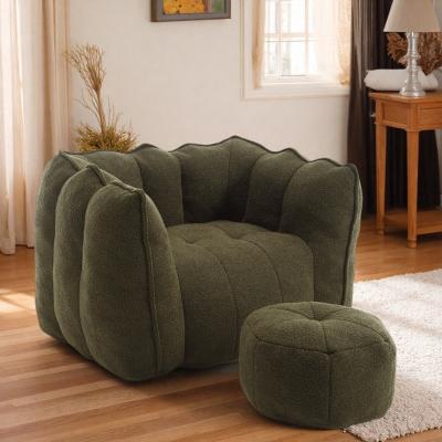 "41.2"" Chenille Soft Bean Bag Sofa Chair with High Resilient Foam and Footstool and Armrests"
