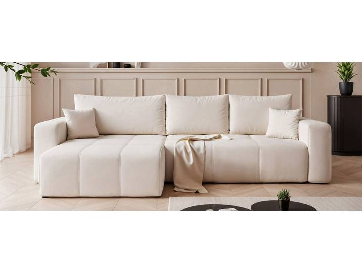 Design Möbel Ecksofa Ecksofa PEDRO XL mit Schlaffunktion Bettkasten Universal 278 cm