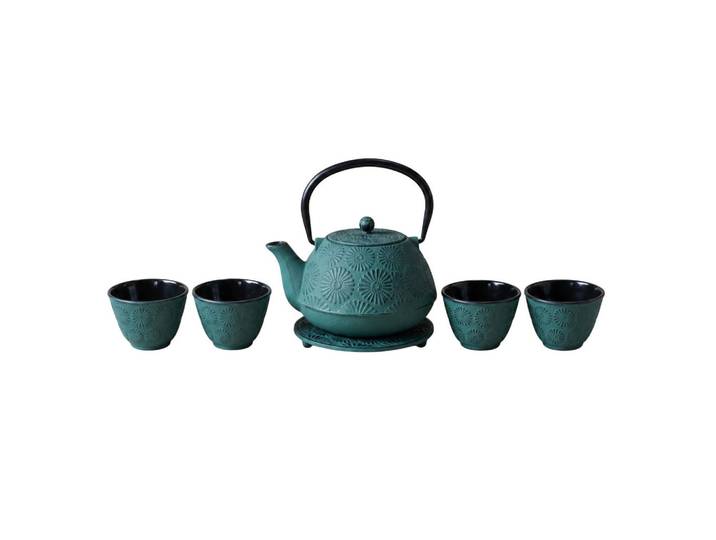 Aromelio Krug Gusseisen mit Schalen Koga Grün 1200 ml 18/16/18 cm, Metall, Rund, 16x18 cm, Geschirr, Kannen & Karaffen, Teekannen