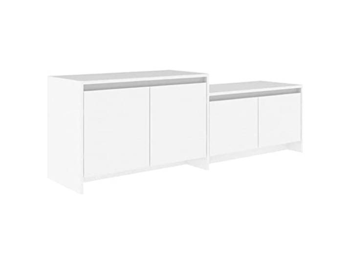 Todiikf TV-Schrank Lowboard mit 4 Türen Weiß 146,5x35x50 cm Holzwerkstoff Flexibler Fernsehtisch für Wohnzimmer, beidseitig montierbar mit 4 Fächern für Ordnung von Mediaplayern und Konsolen.