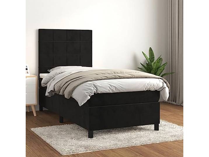 RJPLMFV Lattenrost, komplett, Velours, Schwarz, 80 x 200 cm Verstellbarer Kopf, Matratze mit Taschenfedern, mittlere Unterstützung, weicher Matratzenschoner