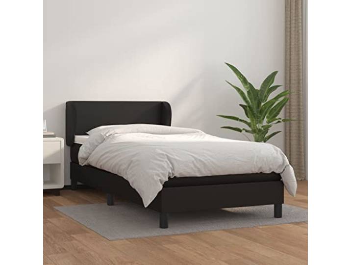 Kunstleder Boxspringbett mit verstellbarem Kopfteil Taschenfederkern Boxspringbett mit Matratze 90x190 cm Schwarz Kunstleder Bett mit Bettkasten Topper Verstellbares Kopfteil Taschenfederkern