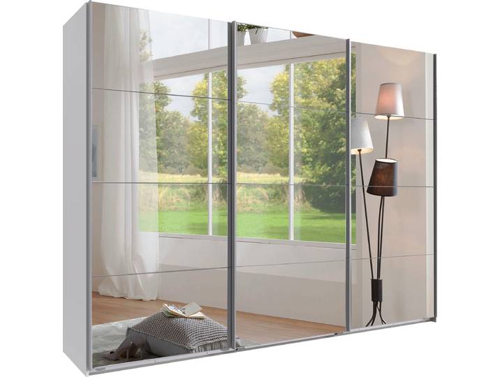 Schwebetürenschrank, Spanplatte, Weiß, 270×208×65 cm, 3-türig, Mit Spiegelfront, Wimex England