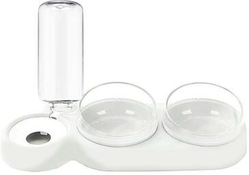 United AutoPet Tilted Pet Bowl With Automatic Water Dispenser & Anti Spill Design white