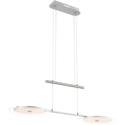 Hängeleuchte Esszimmer Höhenverstellbar Hängelampe Chrom Esszimmerleuchte hängend, Glas Nickel, 2x LED 18W 590Lm warmweiß, LxBxH 90x30x150 cm