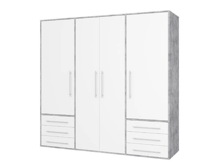 Drehtürenschrank Swords 206cm Grau/Weiß/Weiß/Beton Dekor