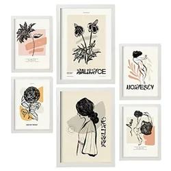 POSTER Set Mit 6 In Schwarzer Tinte Gefühle Kunstdrucke Im Skizzenstil Für Innenarchitektur A3 & A4 Weißer Rahmen
