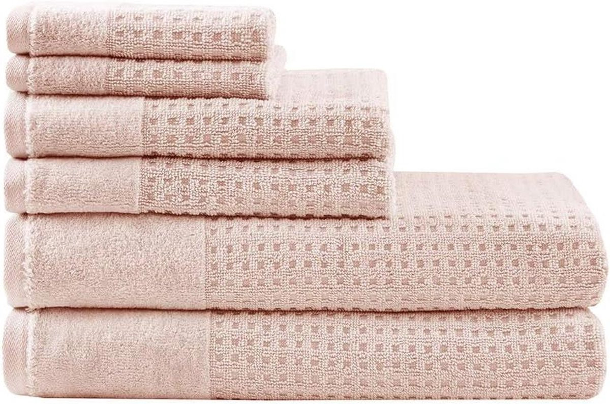 6-delige luxe wafel handdoekenset in roze