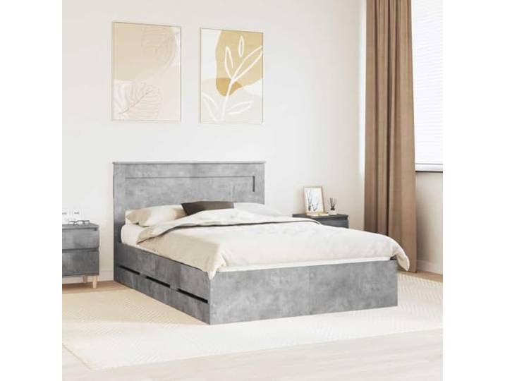 RJPLMFV Bettgestell, Beton, 150 x 200 cm, Holz, Technik Mit integrierten Schubladen, Lattenboden, modernes Design, einfache Montage