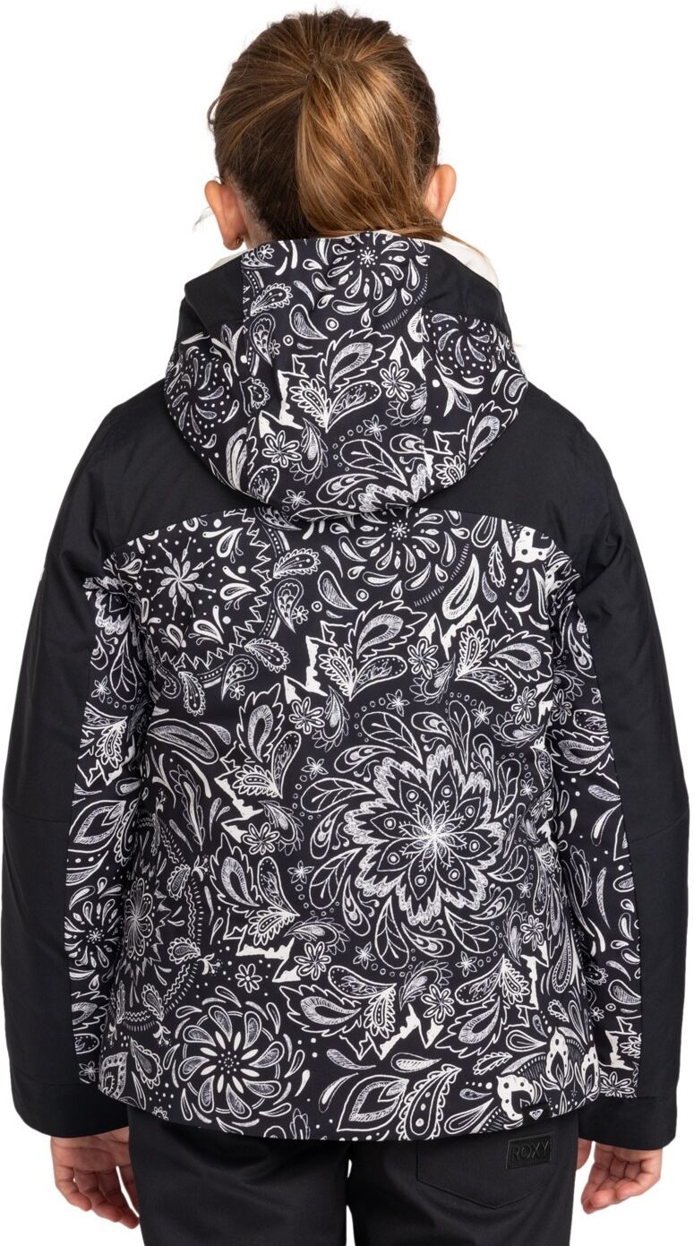 Snowboardjacke ROXY "Free Jet", Kinder, Gr. 8, schwarz-weiß (schwarz bandanas), Obermaterial: 55% Polyester, 45% Polyester., Jacken Snowboardjacke