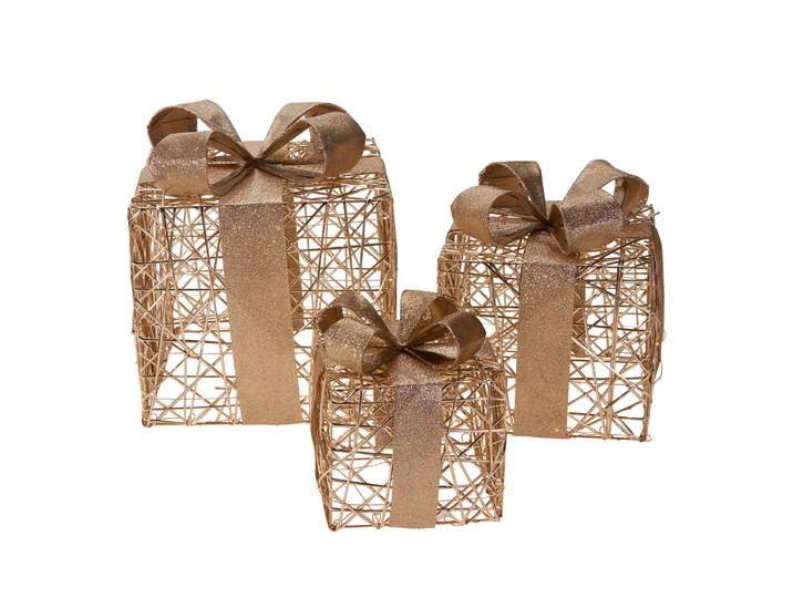LED Weihnachtsdeko Geschenke Set 3-teilig gold