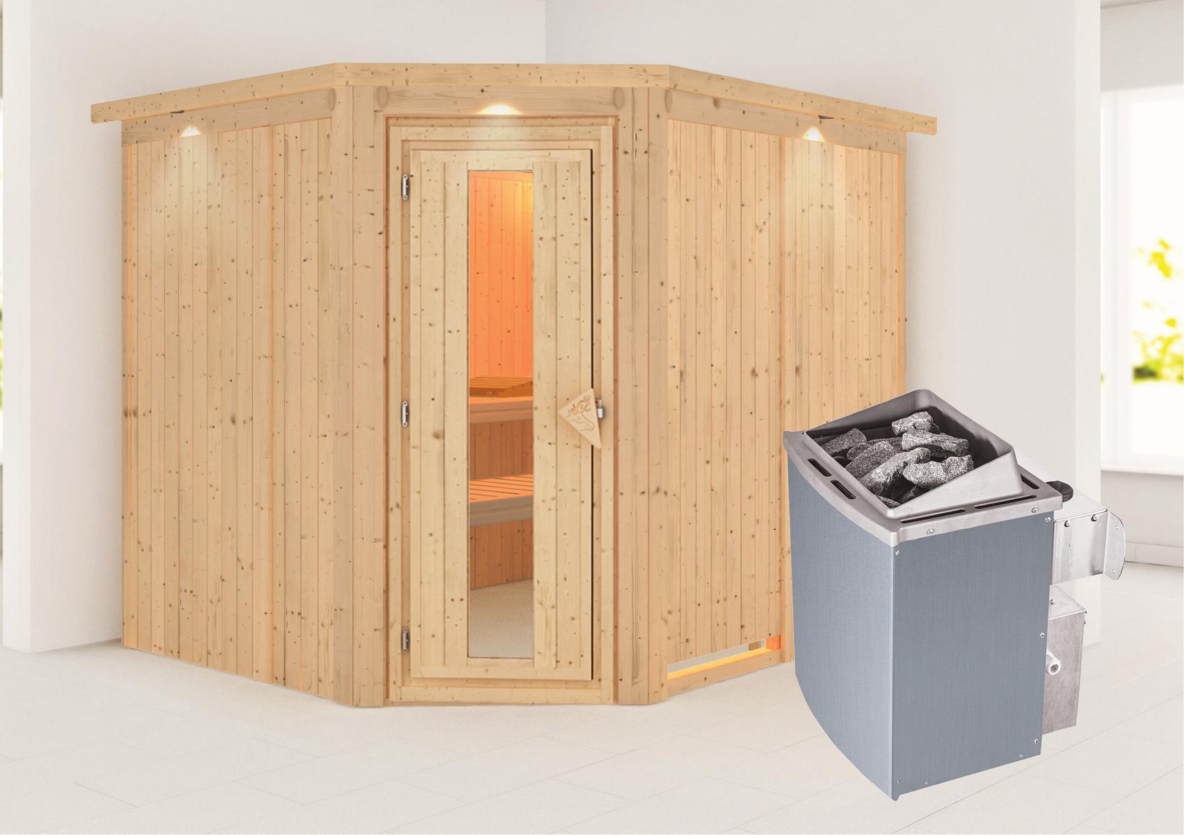 KARIBUHOLZT Sauna Malin Eck, 9kW integr.Strg m.Isoliertür u.Dac 09231536