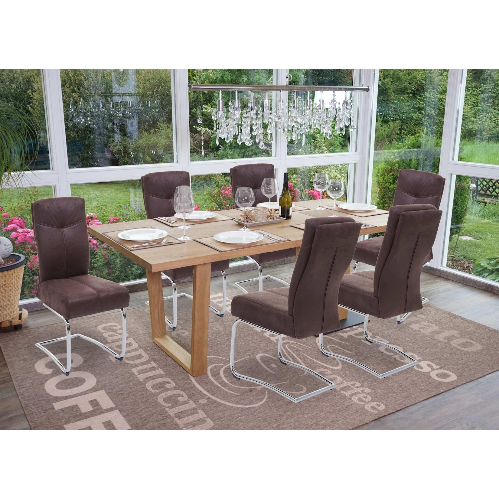 6er-Set Esszimmerstuhl MCW-G56, Küchenstuhl Freischwinger Stuhl, Textil Wildleder-Optik ~ braun