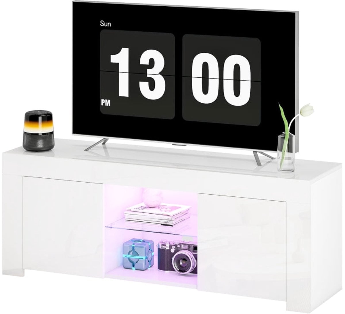Merax Modern TV-meubel met LED-verlichting en mediacompartimenten, Wit, Breedte: 120 cm