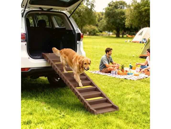 PawHut Rampe Chien Pliable 10 Marches Antidérapante Marron