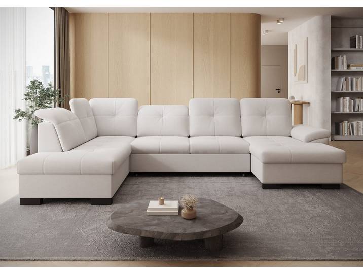 PROMETO Möbel Ecksofa U-Sofa Verstellbare Kopfstütze, Schlaffunktion Bettkasten Magari, Verstellbare Kopfstütze, Bettkasten, Schlaffunktion
