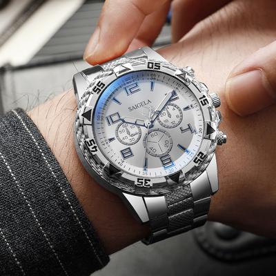Friendly Fresh Finds Large Dial Mens Quartz Watch Stylish Business & Casual Timepiece silver White