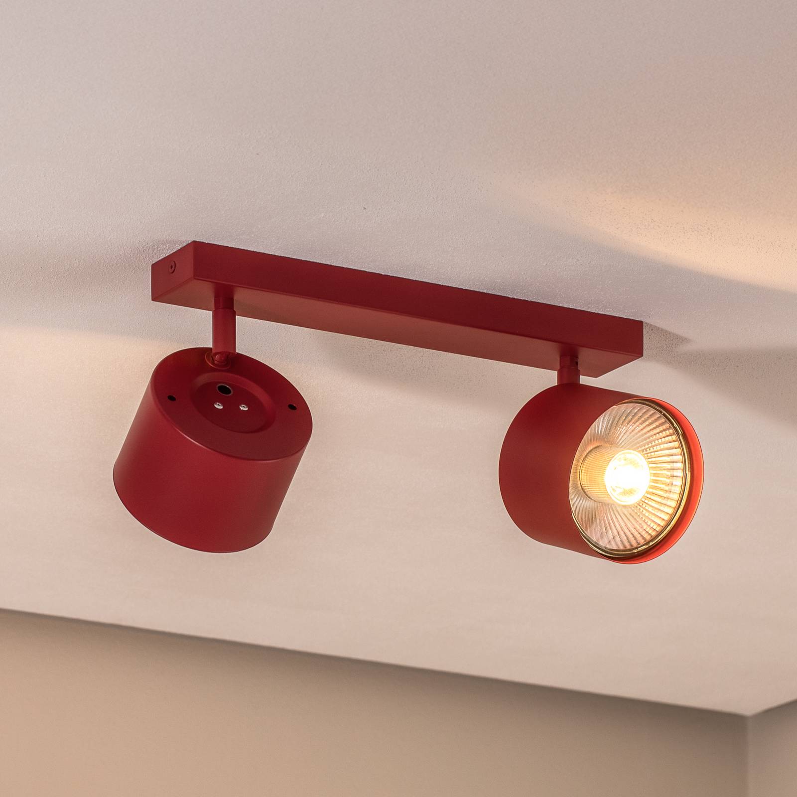 Downlight Chloe orientable 2 luces, rojo Argon, atenuable, Rojo, Salón / Comedor, Metal, Moderno