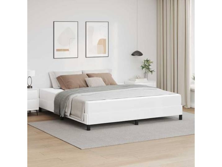 Stoffbezogenes Komfort Bettgestell Modernes Schlafzimmer Multi Zone Weiß Bettrahmen mit Matratze Reinweiß 180x200 cm Stoff Doppelbett mit Lattenrost Komfortschaum Taschenfederkern