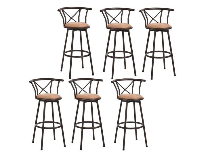 Meubles Cosy Barhocker 6er-Set Drehbar Braun, Metall, 56x98.5x40 cm, Esszimmer, Barmöbel, Barhocker