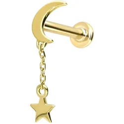 14 Karat Gold Labret mit Innengewinde MOND + STERN